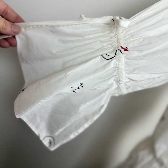 Madewell Women’s‎ Making Faces Bright White Tiered Blouson Dress Abstracts XS - Picture 4 of 14